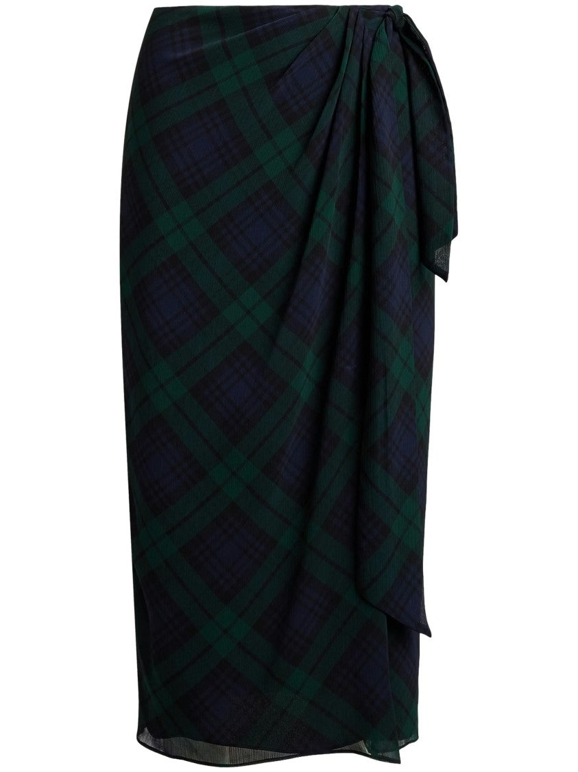Lauren Ralph Lauren Plaid Tie-Front Georgette Draped Midi Skirt