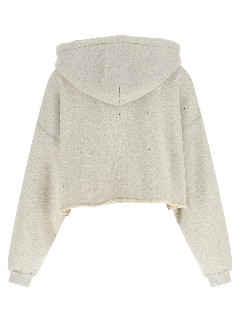Golden Goose Cropped Mélange Cotton Terry Hoodie With Crystal Appliqué