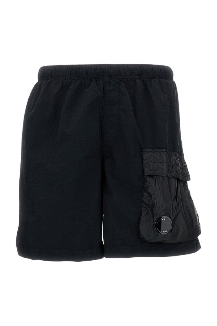 C.P. Company Crinkled Nylon Swim Shorts With Cargo Pockets And Iconic Lens Detail