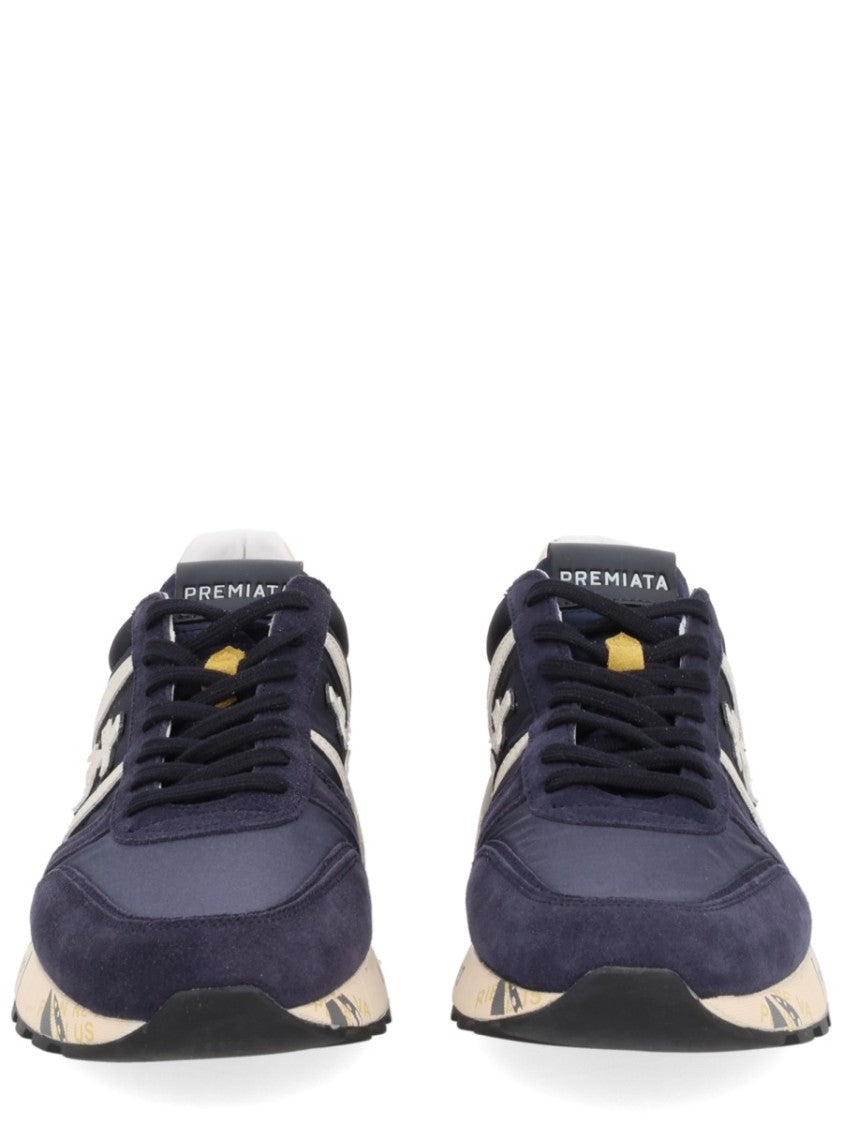 Premiata Navy Blue And Cream Multicolour Sneakers With Graphic Detail