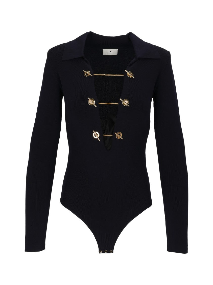 Elisabetta Franchi Knit Fitted Gold Chain Bodysuit