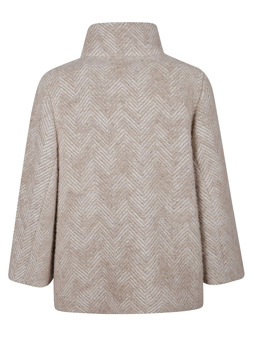Fay Short Boxy Jacket With Herringbone Pattern