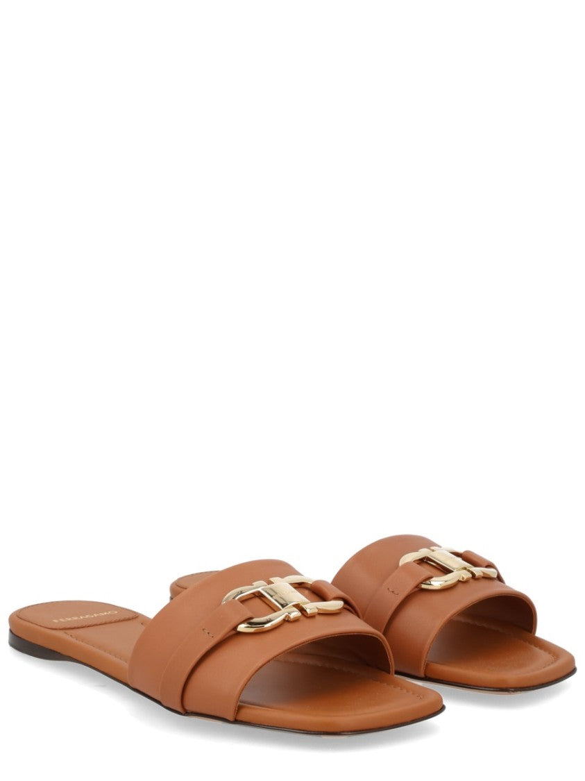 Ferragamo Gancini Calf Leather Minimalist Mules