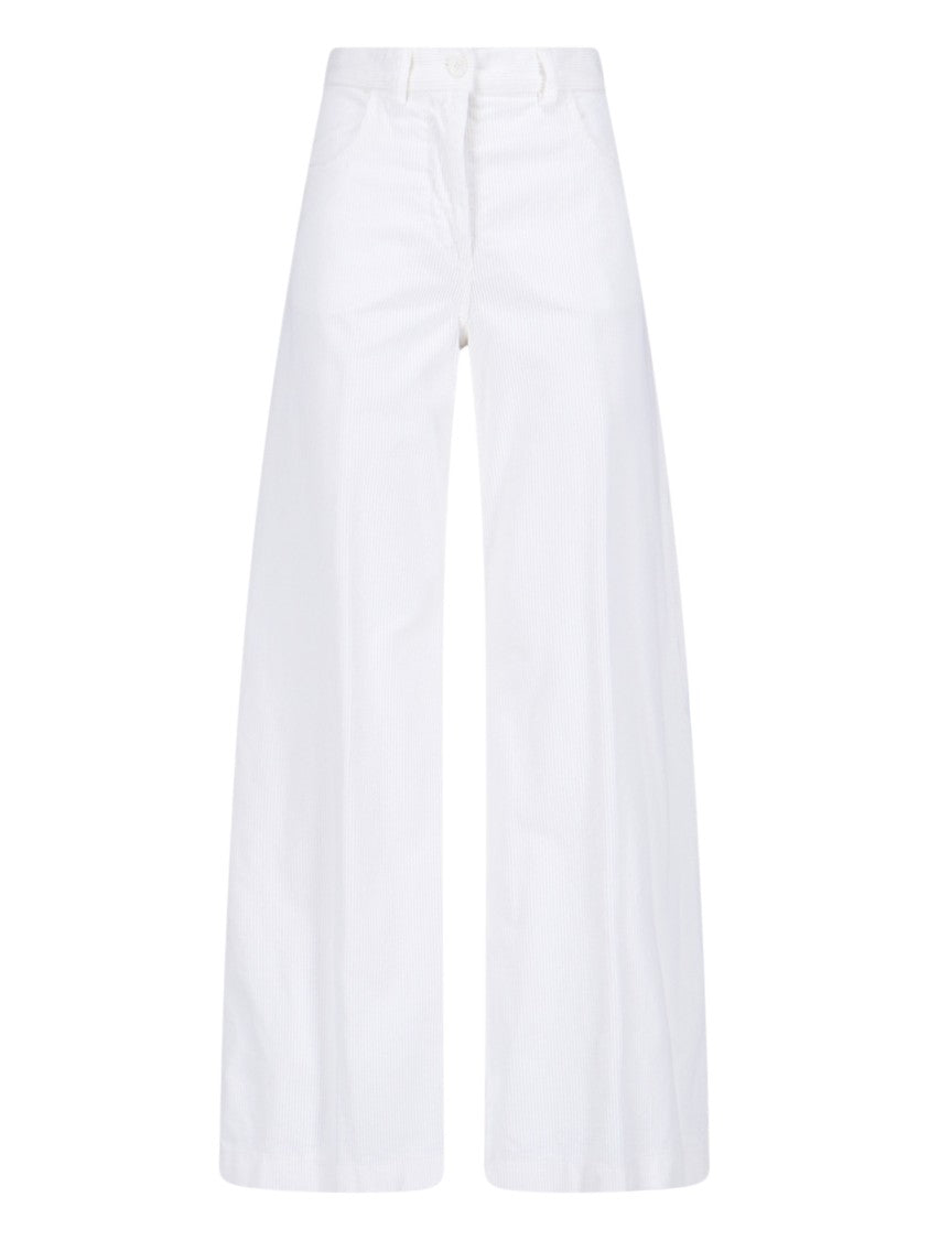 Aspesi Wide-Leg White Ribbed Velvet Pants With Button Closure