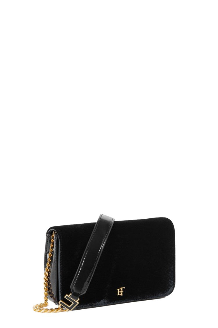 Elisabetta Franchi Black Embossed Flap Viscose-Blend Shoulder Bag