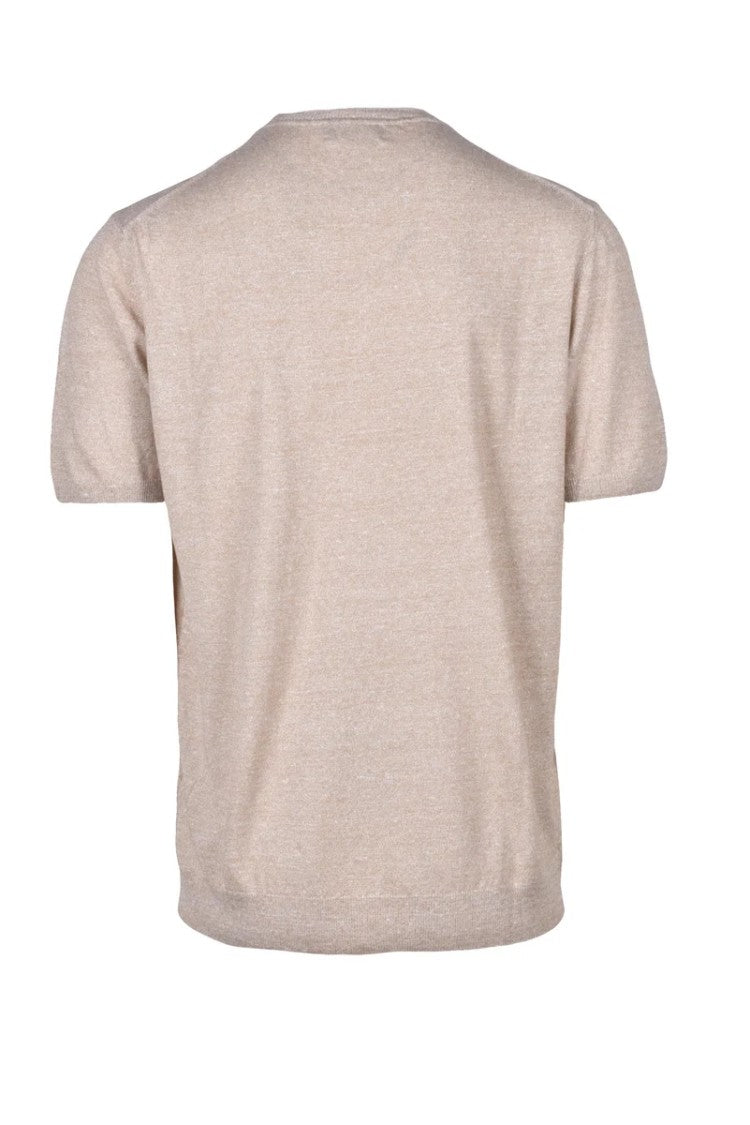 Fama Beige Linen Cotton Crew Knit Top