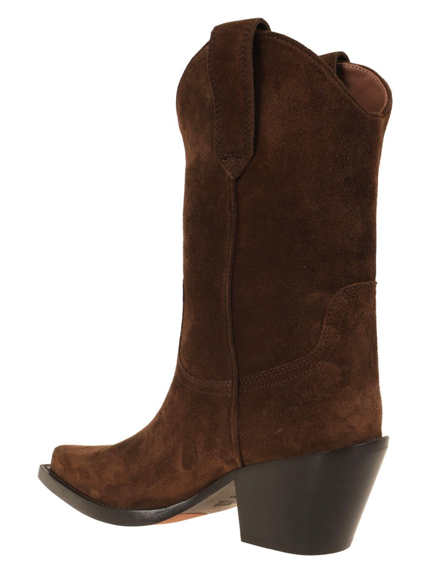Paris Texas Mid-Calf Cowboy Boots With Sturdy Slanted Heel