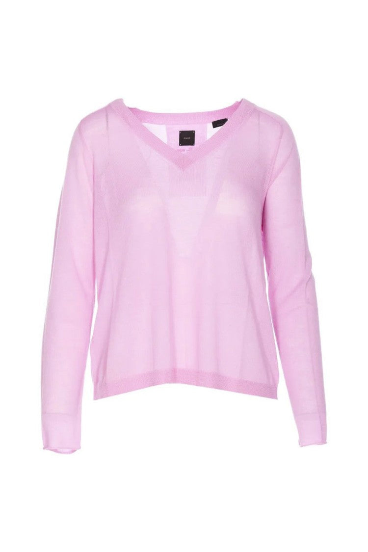 Pinko Pink Cotton V-Neck Sweater
