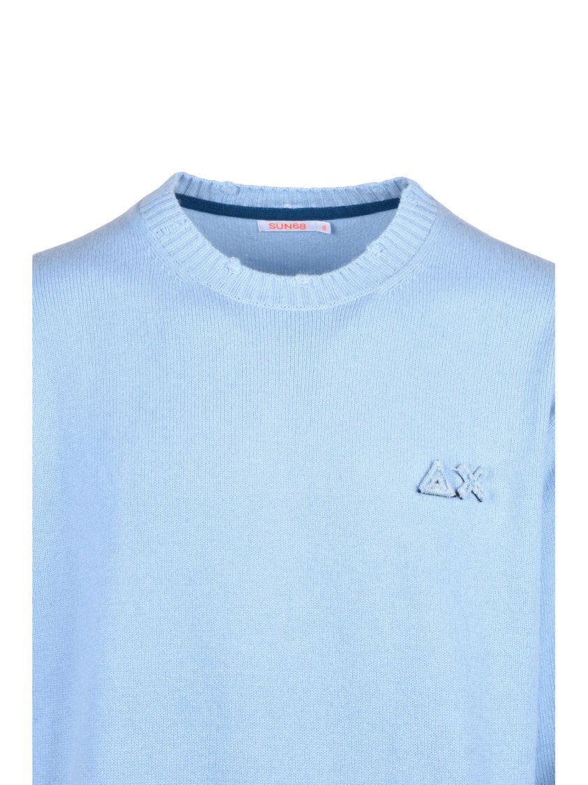 Sun68 Light Blue Merino-Cashmere Crewneck Sweater