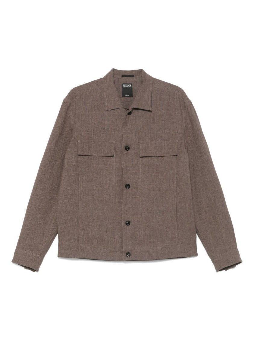 Zegna Brown Linen Shirt With Front Button Fastening