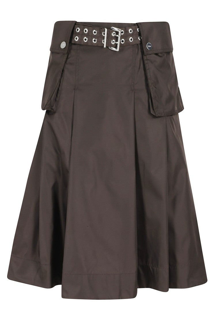 Ganni Brown Duchesse Flap Pocket Pleated Polyamide Midi Skirt