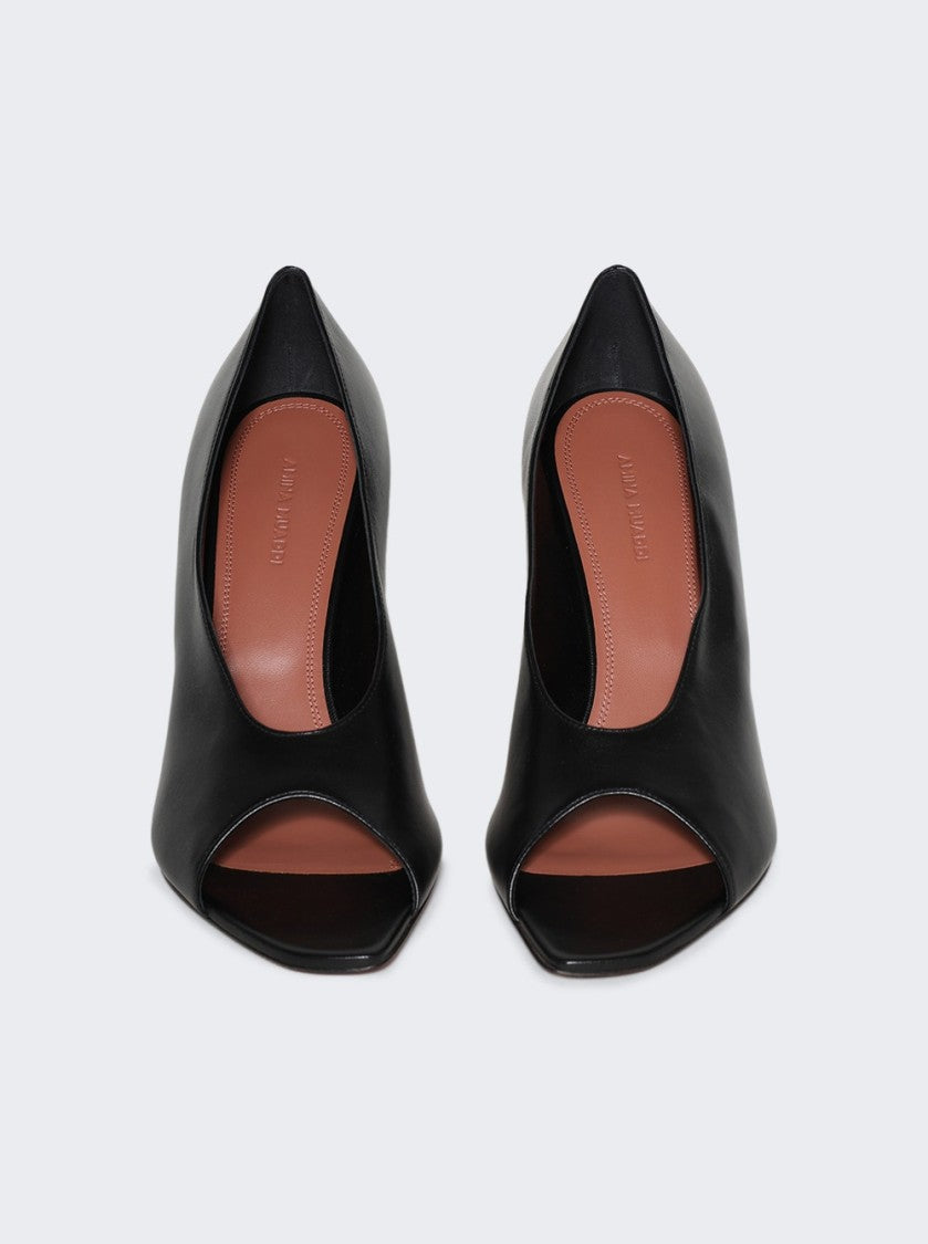 Amina Muaddi Julianne Peep Toe Pump - Black Nappa Leather