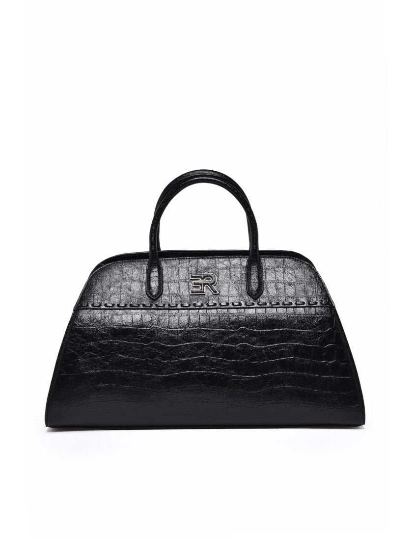 Ermanno Firenze Black Polyurethane Vienna Tote Bag
