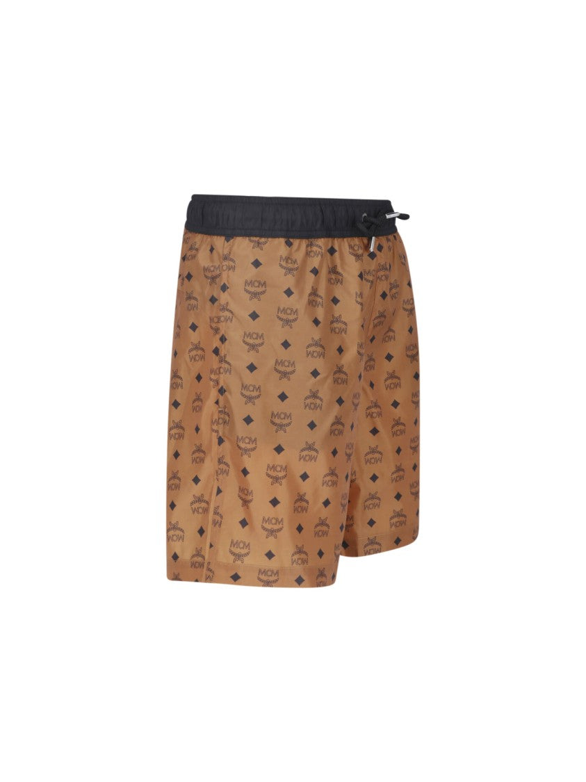 Mcm Brown Visetos Monogram Swim Shorts
