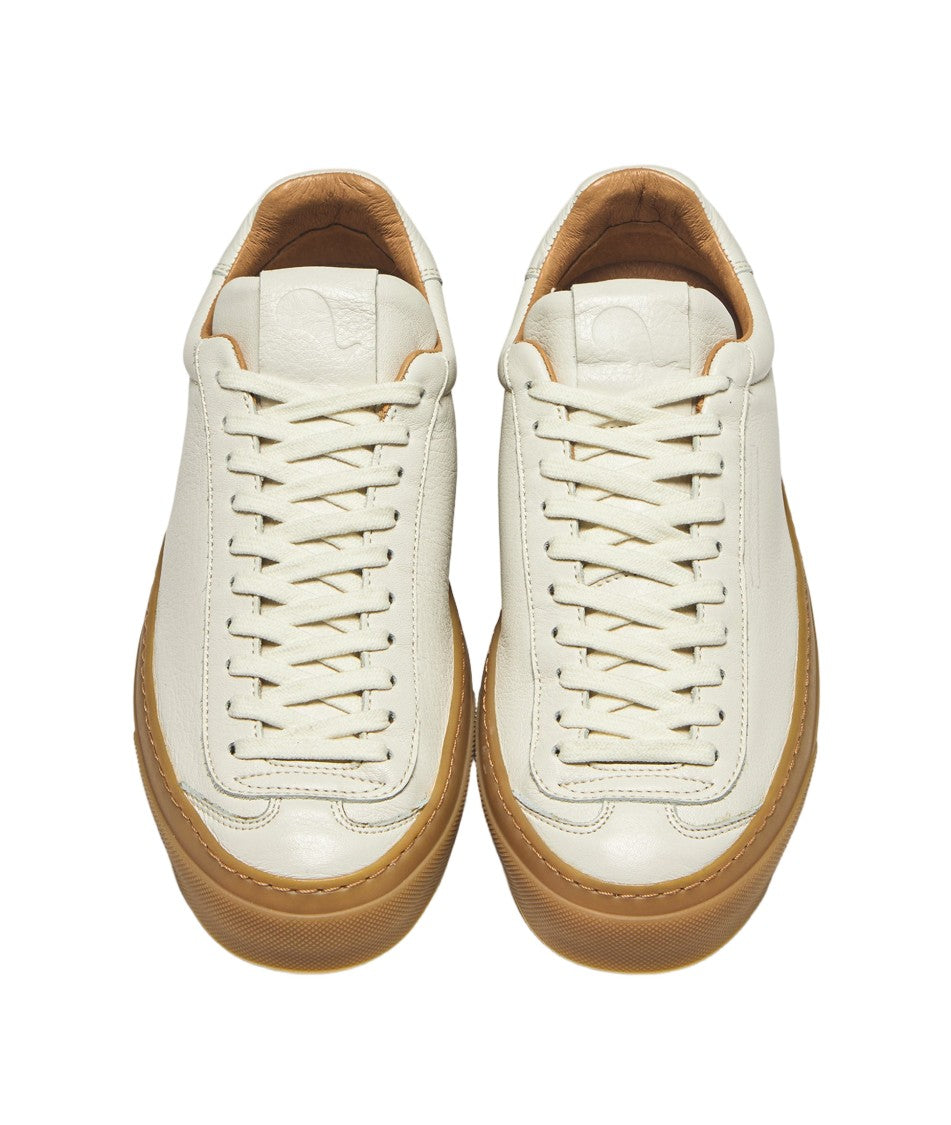 Aqua Alta Venice White Leather Sneakers With Honey-Colored Sole