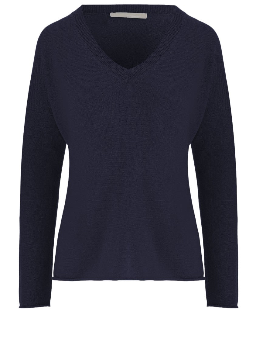 Allude Navy Blue Ribbed Cashmere Sweater