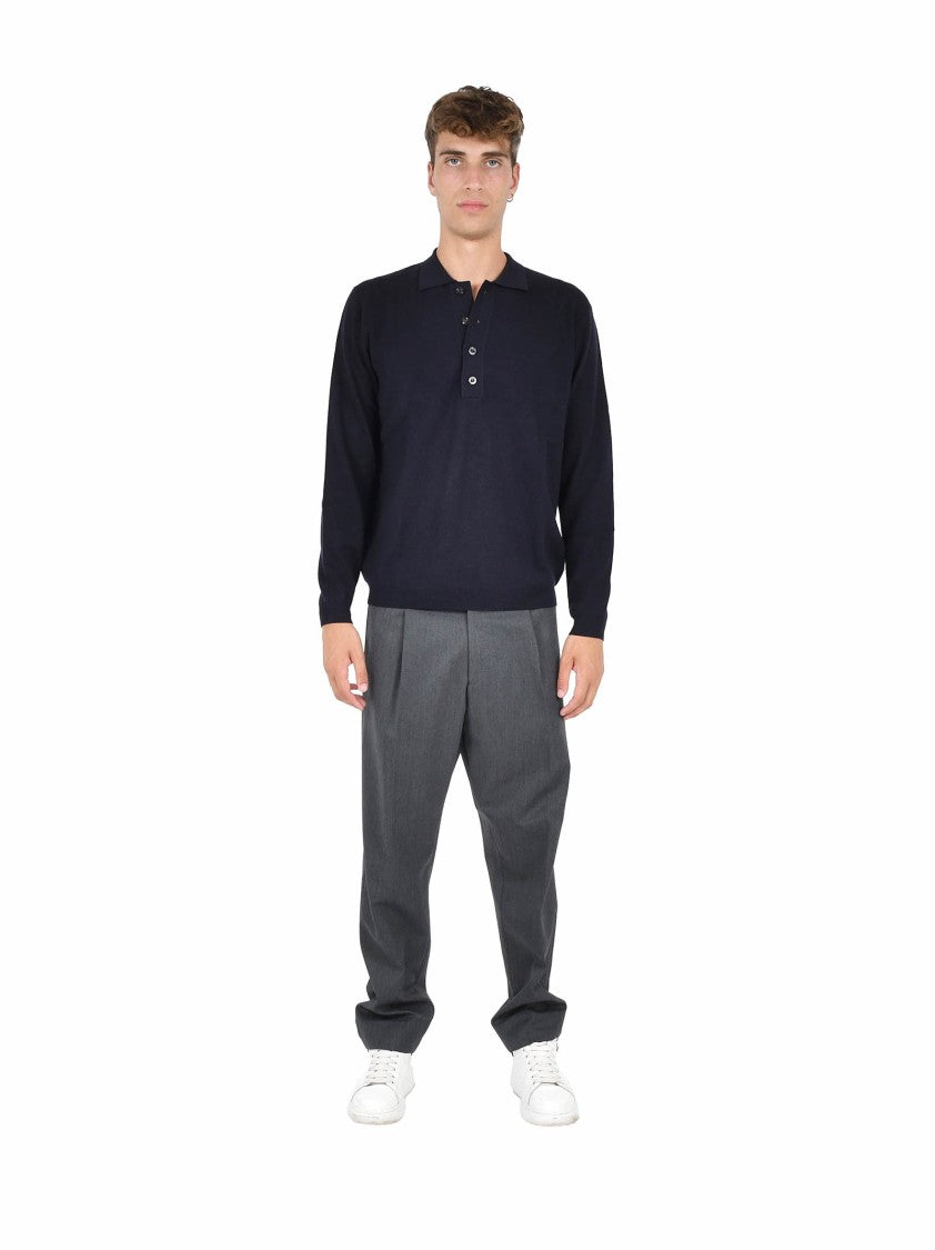 Low Brand Long-Sleeved Polo Sweater In Extra-Fine Merino Wool