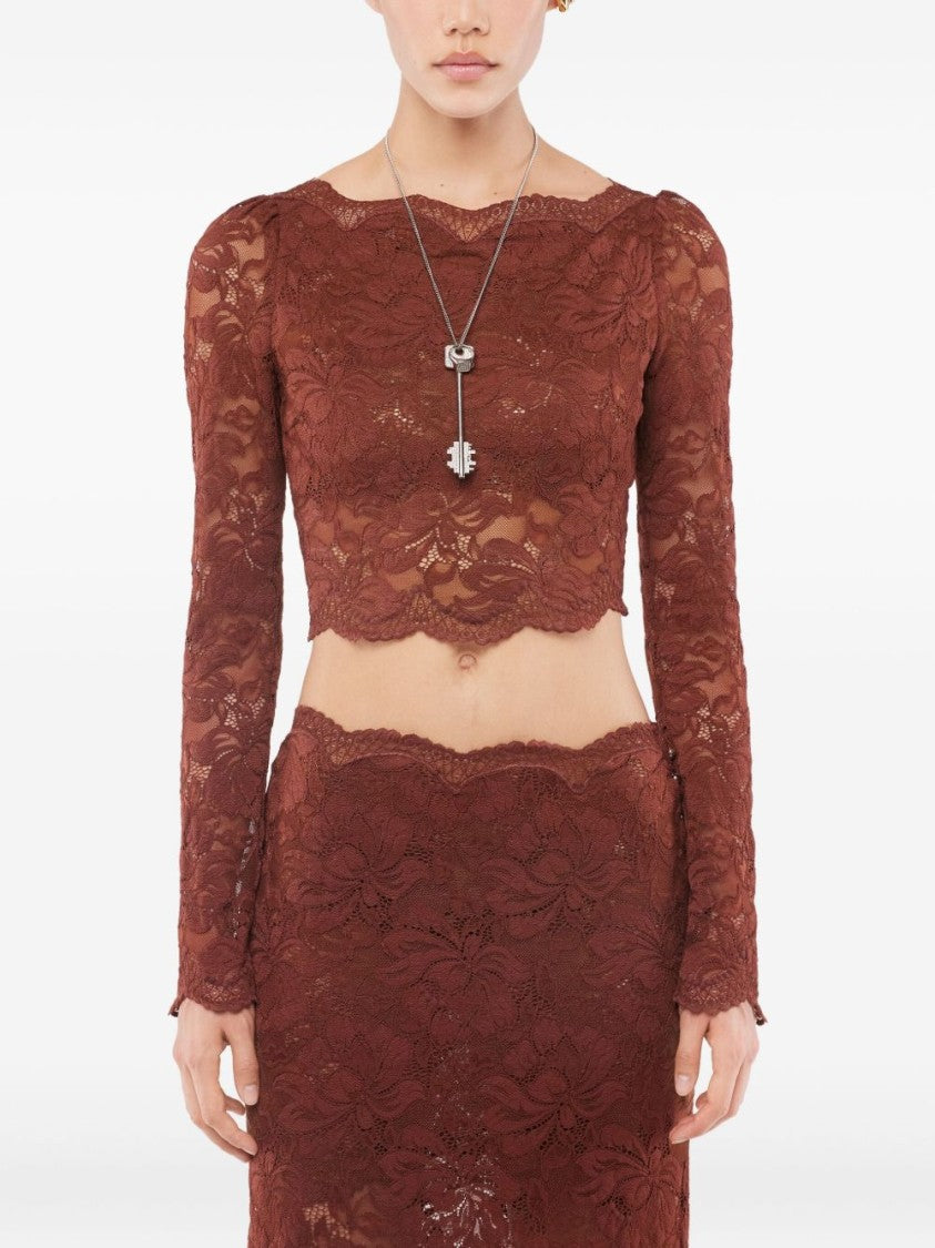 Rabanne Intricate Floral Lace Long-Sleeve Top