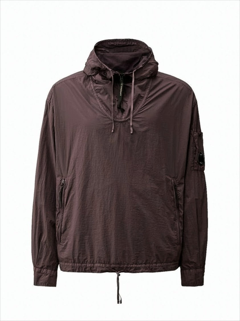 C.P. Company Brown Crinkled Texture Hooded Pullover With Distinctive Lens Detail