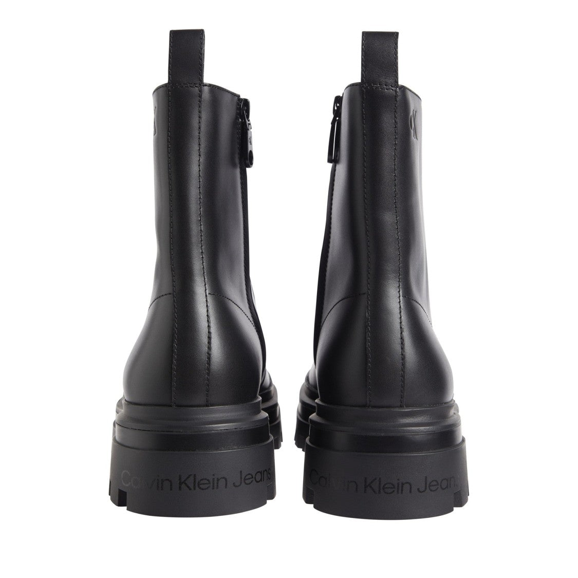 Calvin Klein Jeans Black Lugged Sole Leather Ankle Boots