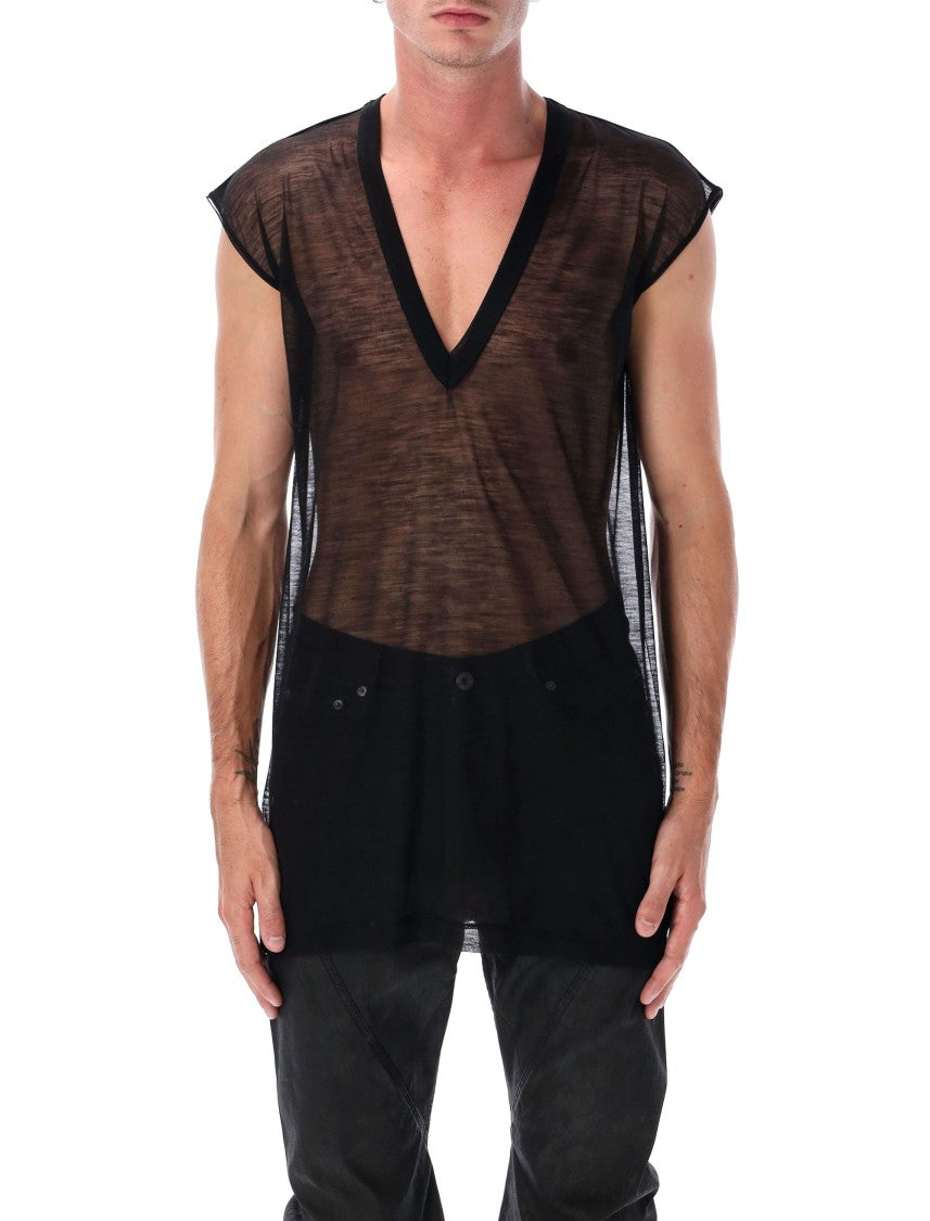 Rick Owens Black Sheer Wool Deep V Tank