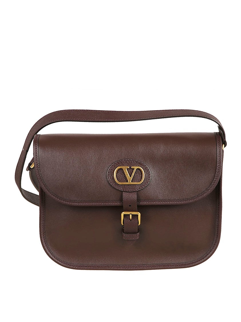 Valentino Garavani Structured Brown Calf Leather Crossbody Bag With Vlogo Detail