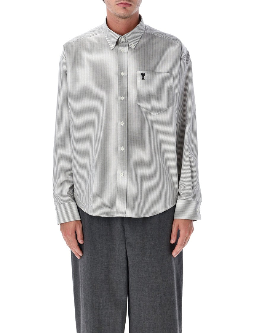 Ami Paris Ami De Cœur Striped Boxy Fit Cotton Casual Shirt