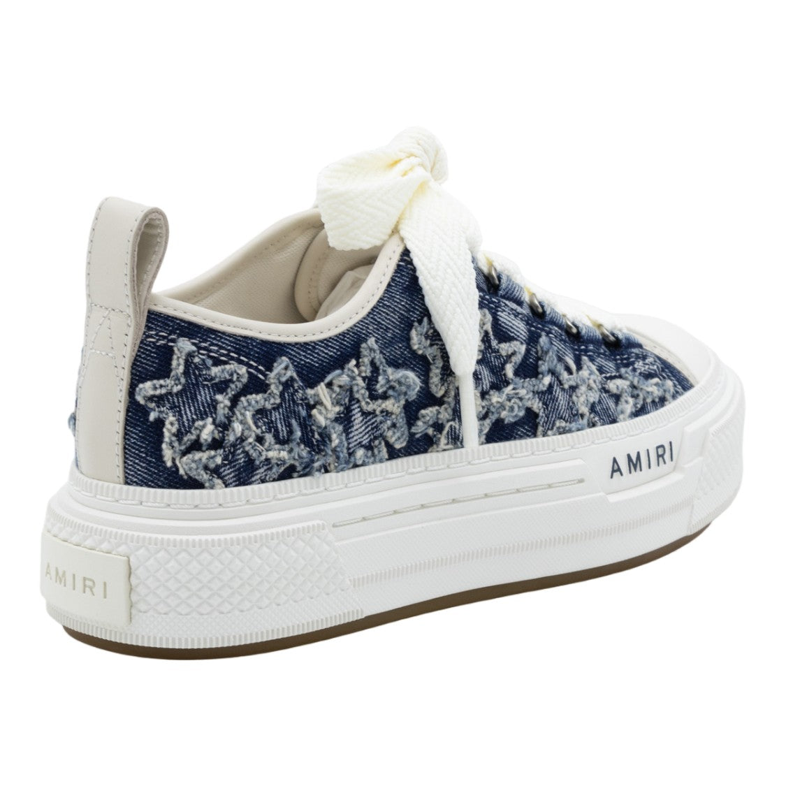 Amiri Textured Denim Sneakers With Frayed Star Embellishments