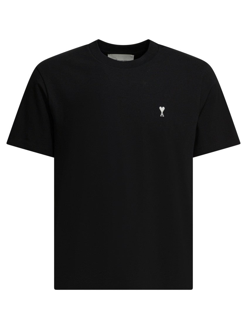Ami Paris Relaxed Fit Black T-Shirt With Subtle Logo Detailing