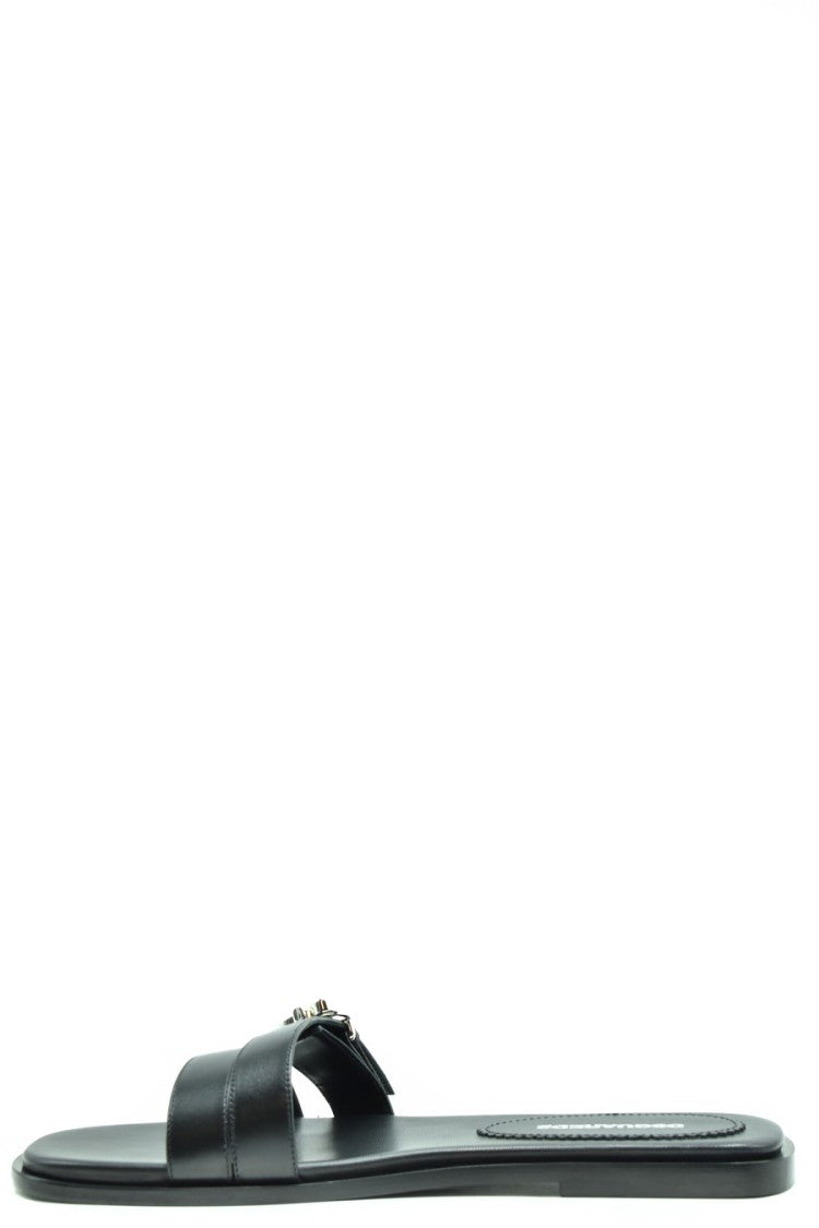 Dsquared2 Black Leather Flat Sandals