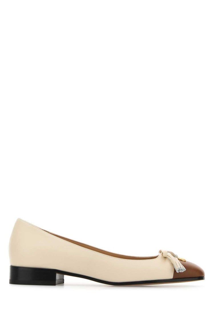 Valentino Garavani Ivory Leather Vlogo Signature Ballerinas