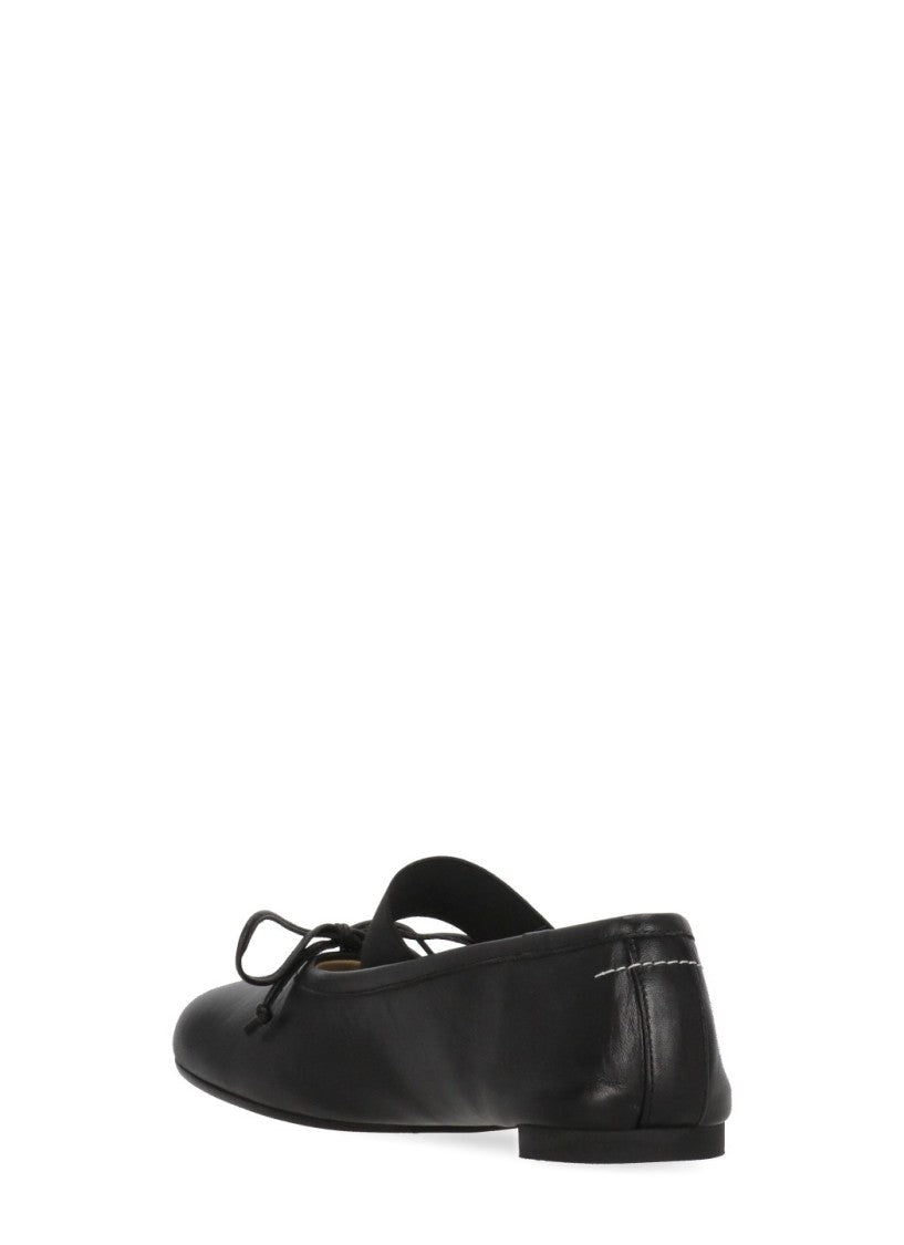 Mm6 By Maison Margiela Squared Toe Leather Ballerinas With Iconic Four Stitches