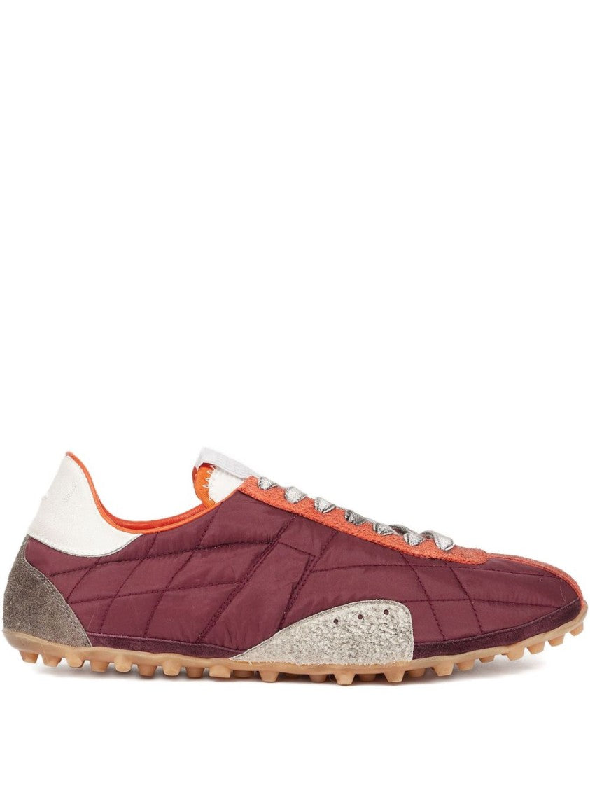 Maison Margiela Quilted Burgundy Sneakers With Orange Suede Accents