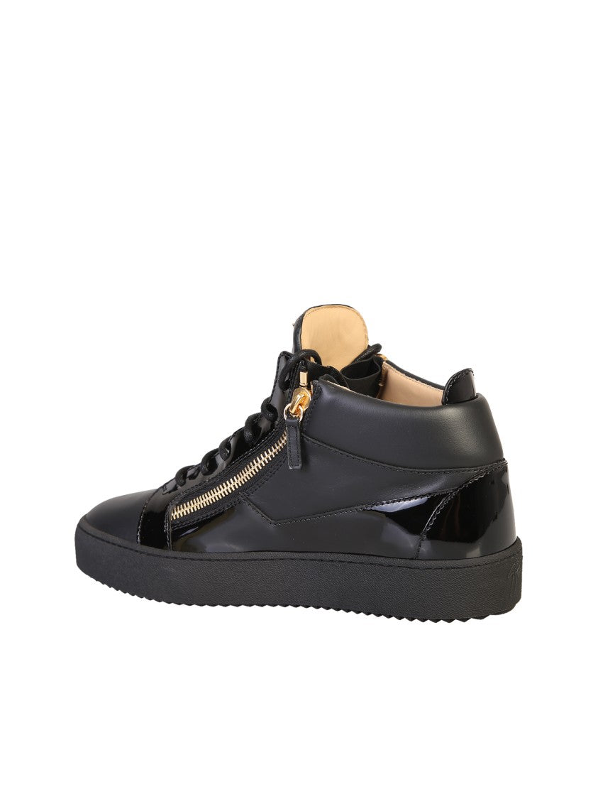 Giuseppe Zanotti Black Leather High Sneakers With Zipped Sides