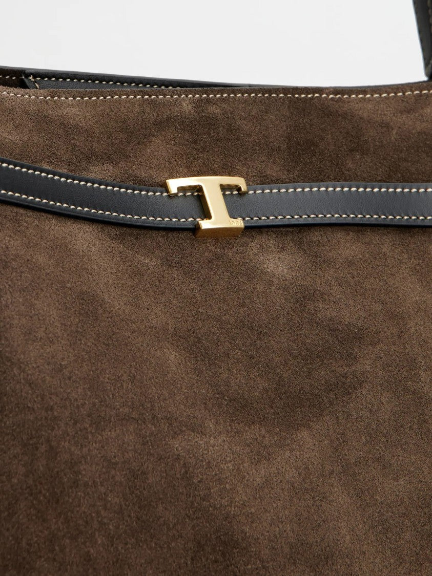 Tod's Suede Leather-Trim Tim Tote Bag