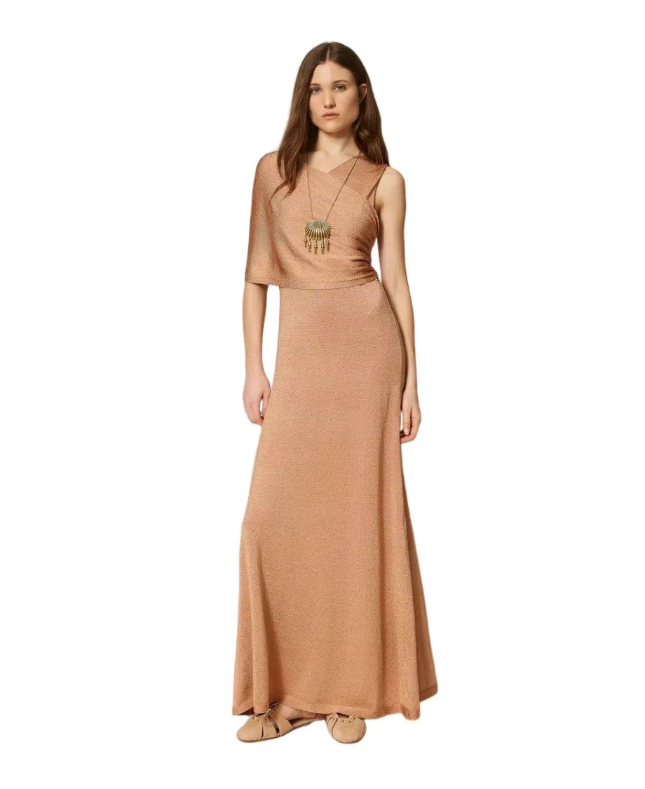 Twin-Set One-Shoulder Metallic Viscose-Blend Fitted Maxi Dress