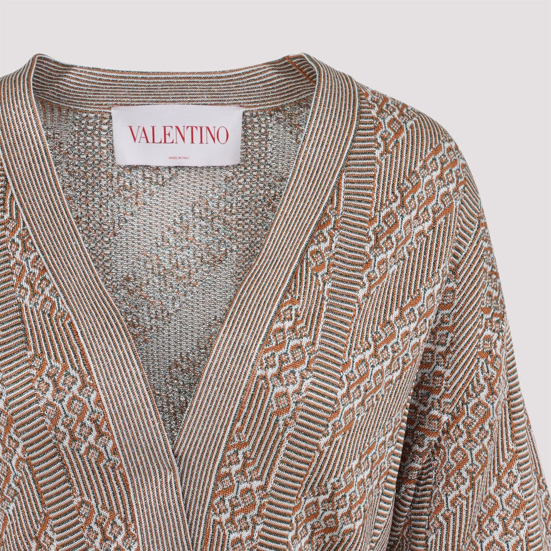 Valentino Beige Viscose Cardigan With Lurex Geometric Pattern