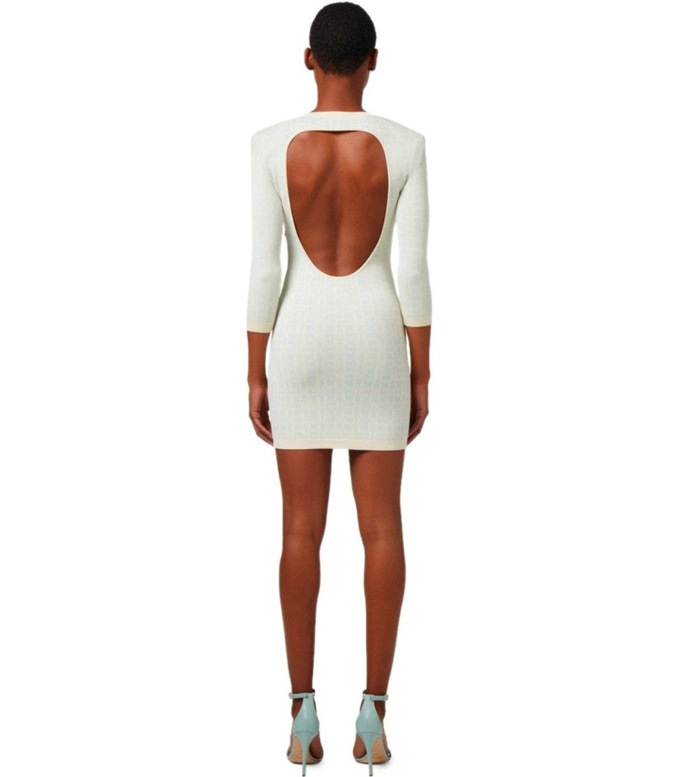 Elisabetta Franchi Butter Acqua Monogram Knitted Dress
