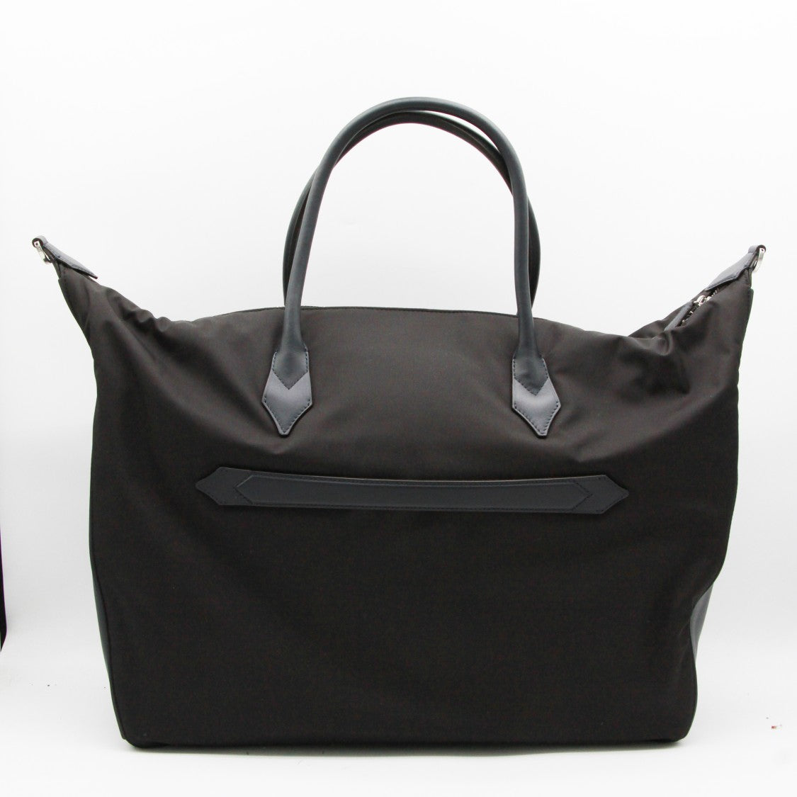 Montblanc Minimalist Black Tote Bag With Leather Handles And Zip Closure