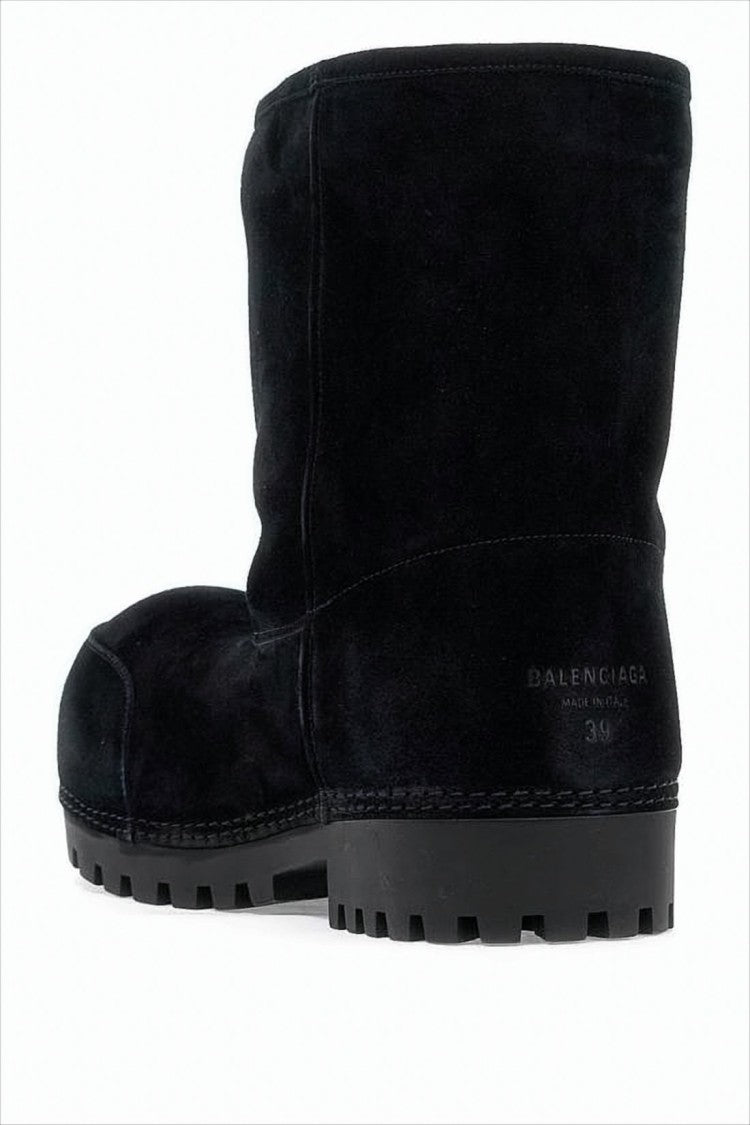 Balenciaga Mid-Calf Black Calf Leather Boots With Rugged Sole
