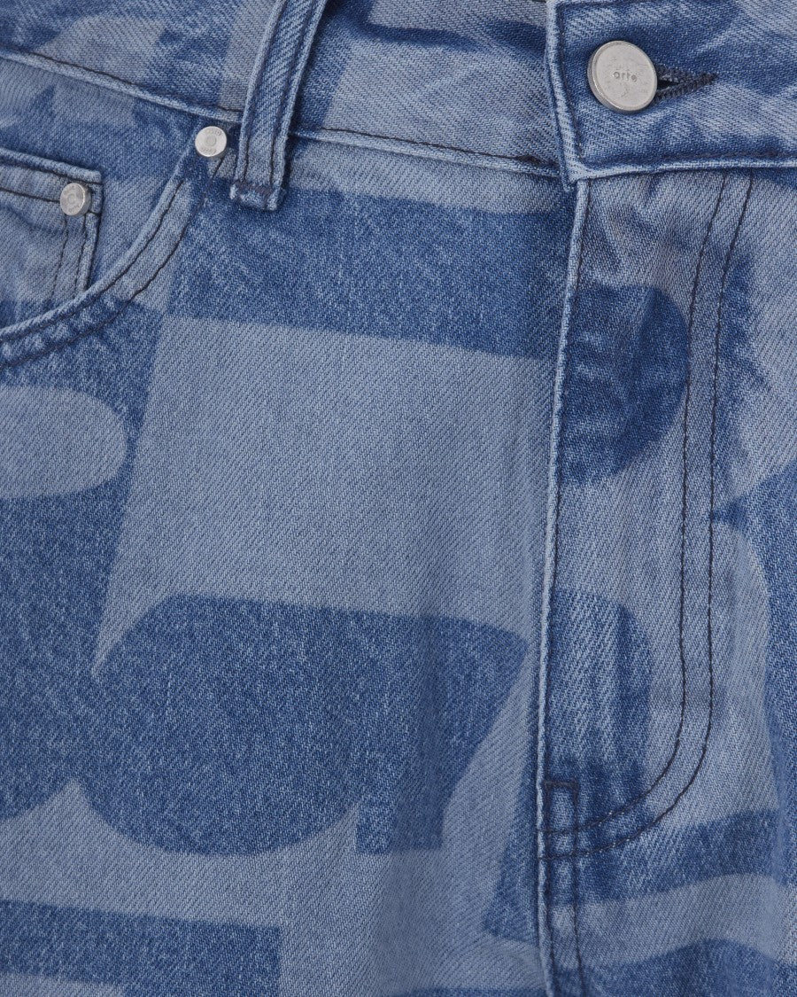 Arte Antwerp Allover Raw Denim Jeans With Abstract Letter Print