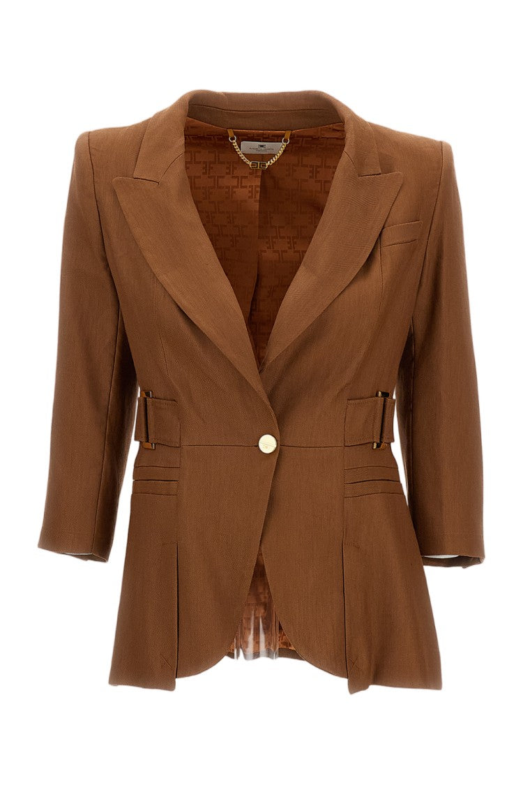 Elisabetta Franchi Linen-Blend Jacket With Gold Metallic Details