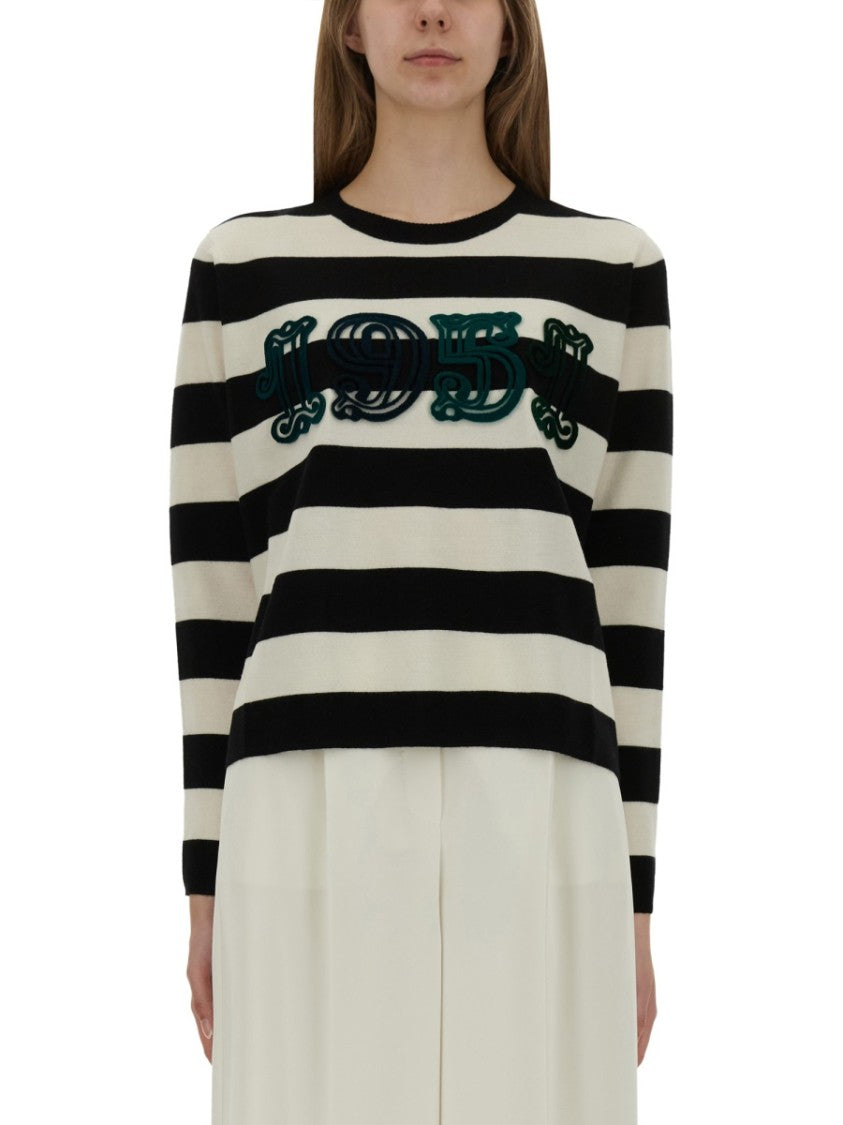 Max Mara Bold Striped Knit Sweater With Applique Detail
