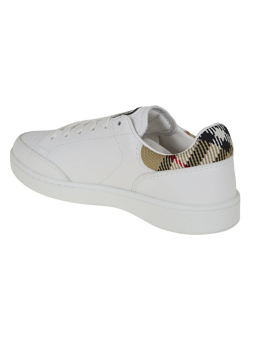 Burberry Low-Top Smooth Leather Sneakers With Check Ankle Padding