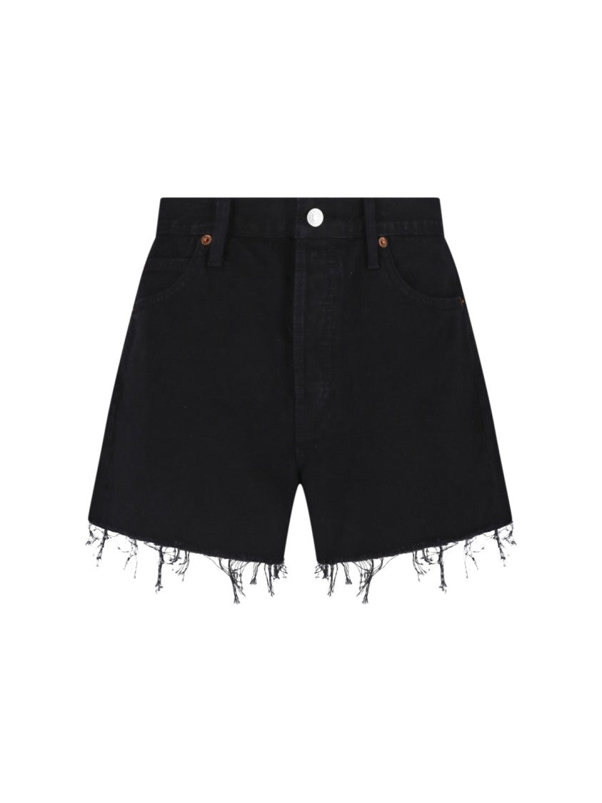Re/Done Black The Breezy Mid-Rise Denim Shorts