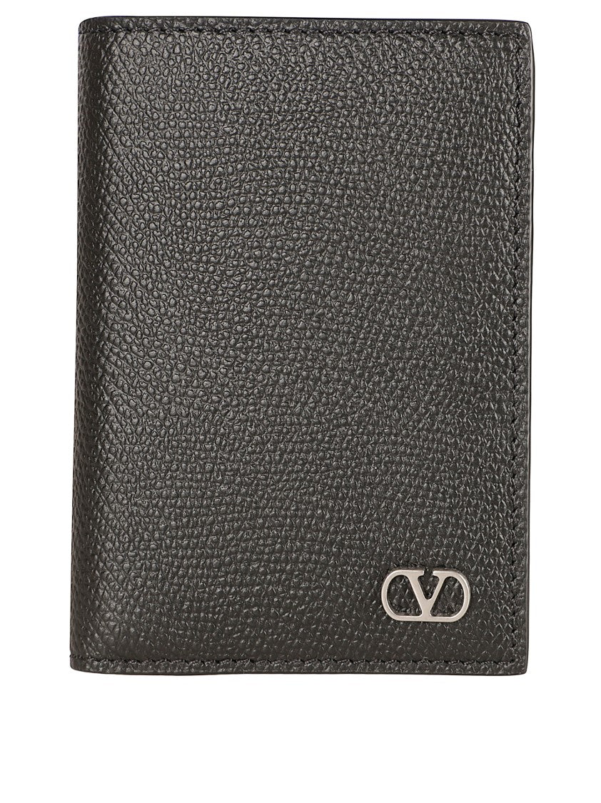 Valentino Garavani Black Grained Leather Credit Card Holder