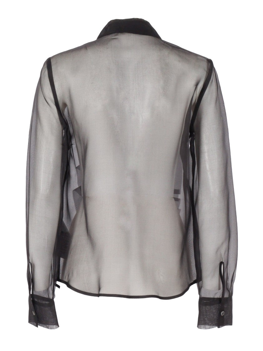 P.A.R.O.S.H. Silk Sheer Shirt With Ruffled Front