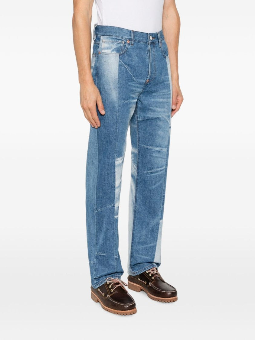 Kenzo Stone Blue Cotton Trousers With Whiskering Effect