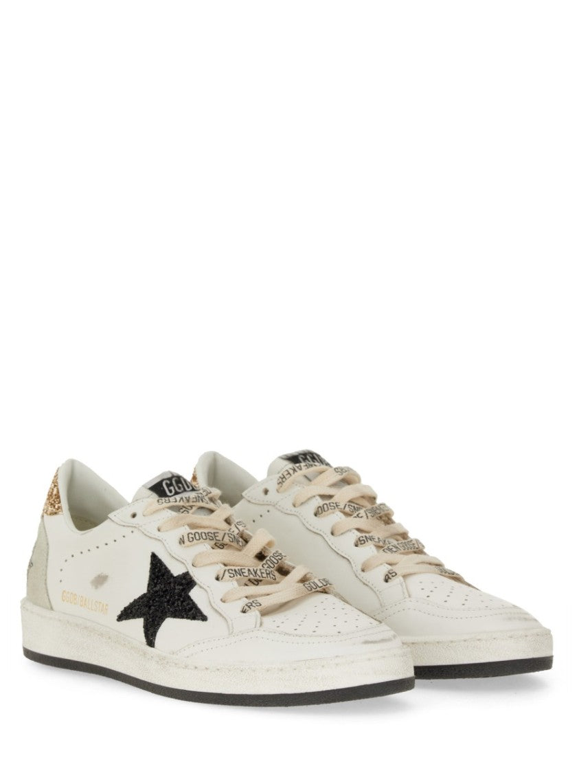 Golden Goose Ballstar Distressed Off-White Leather Sneakers