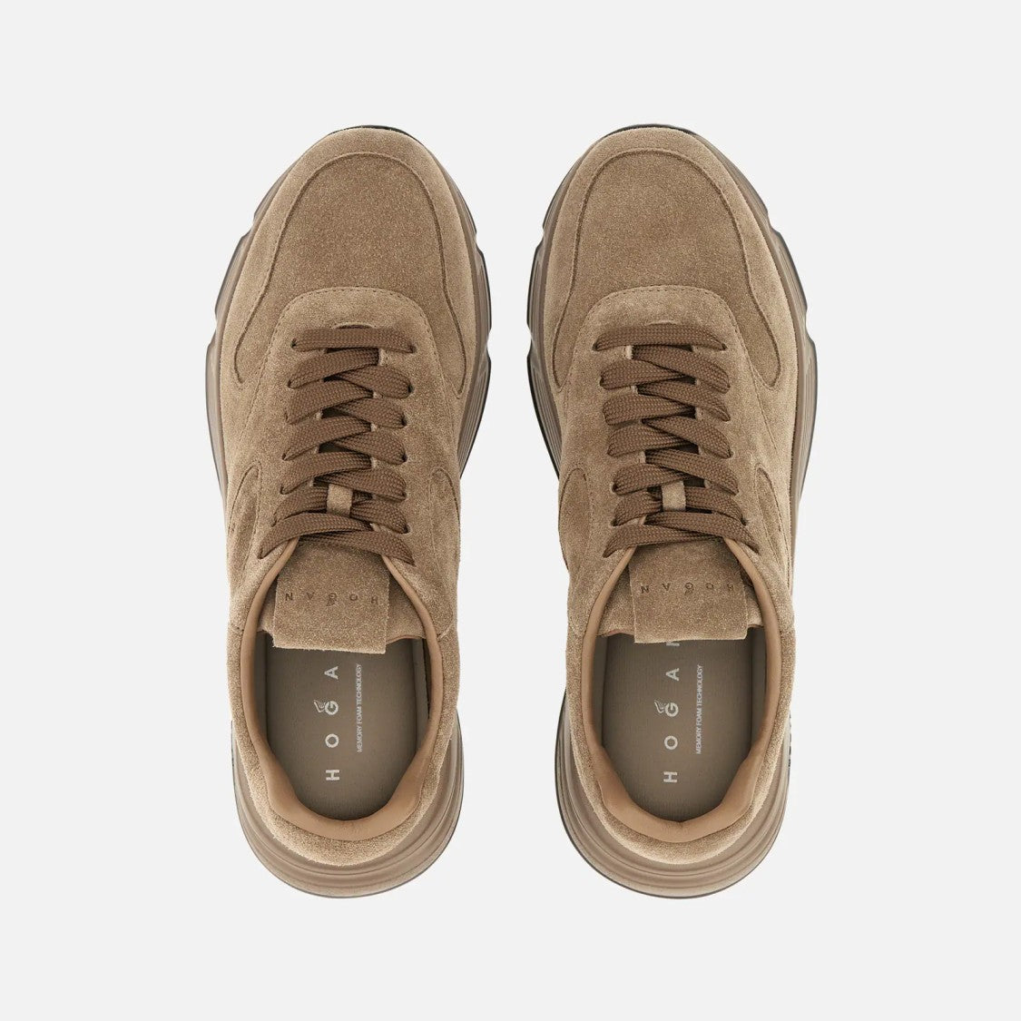Hogan Refined Beige Calfskin Sneakers With Sculpted Sole